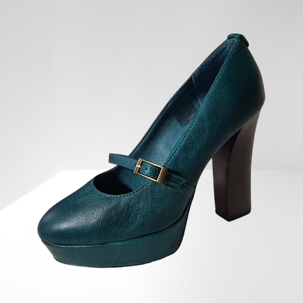 Retro Women's Shoes Slip On Platform Mary Janes Green Size 39